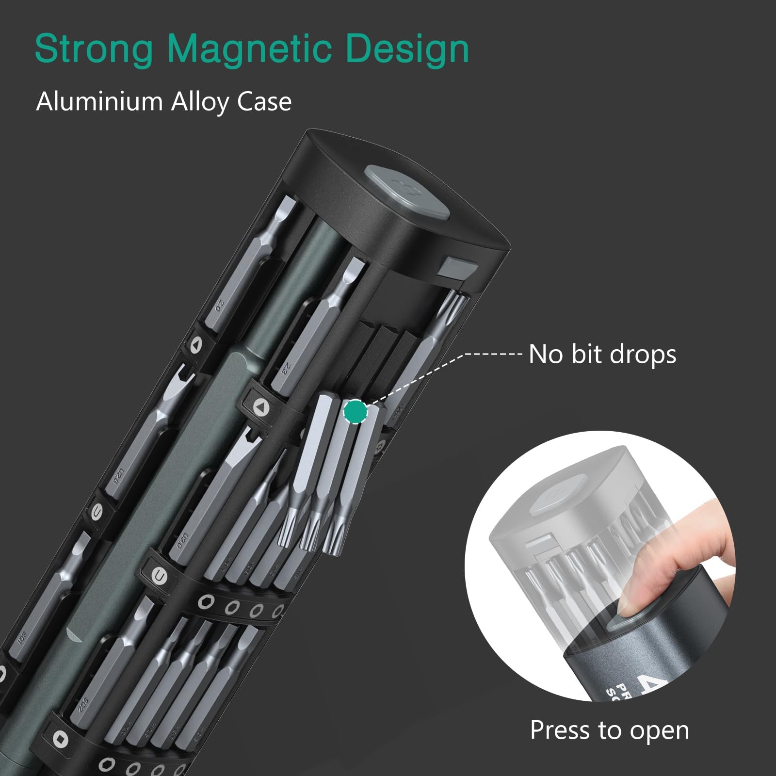Silver Gray Magnetic Screwdriver Set with 42 Precision Bits and Storage Box