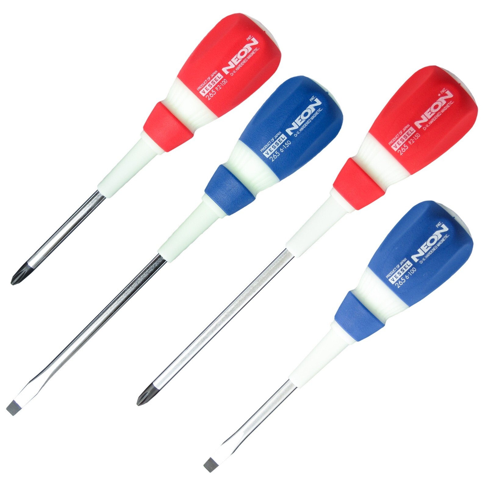 Vessel Neon Glow Screwdriver Set 4pc Phillips Slotted 7″ 9″ P2 Made in JAPAN