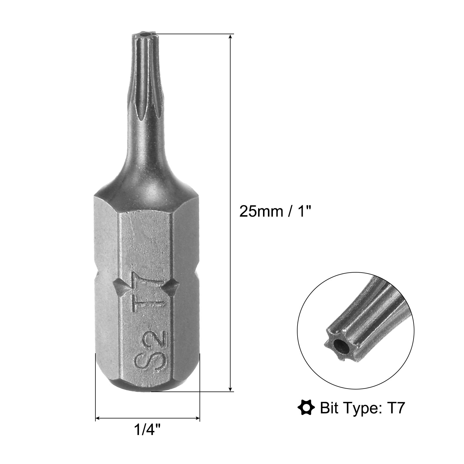 25pcs 1/4 inch Magnetic Torx Screwdriver Bits T7 S2 Alloy Steel