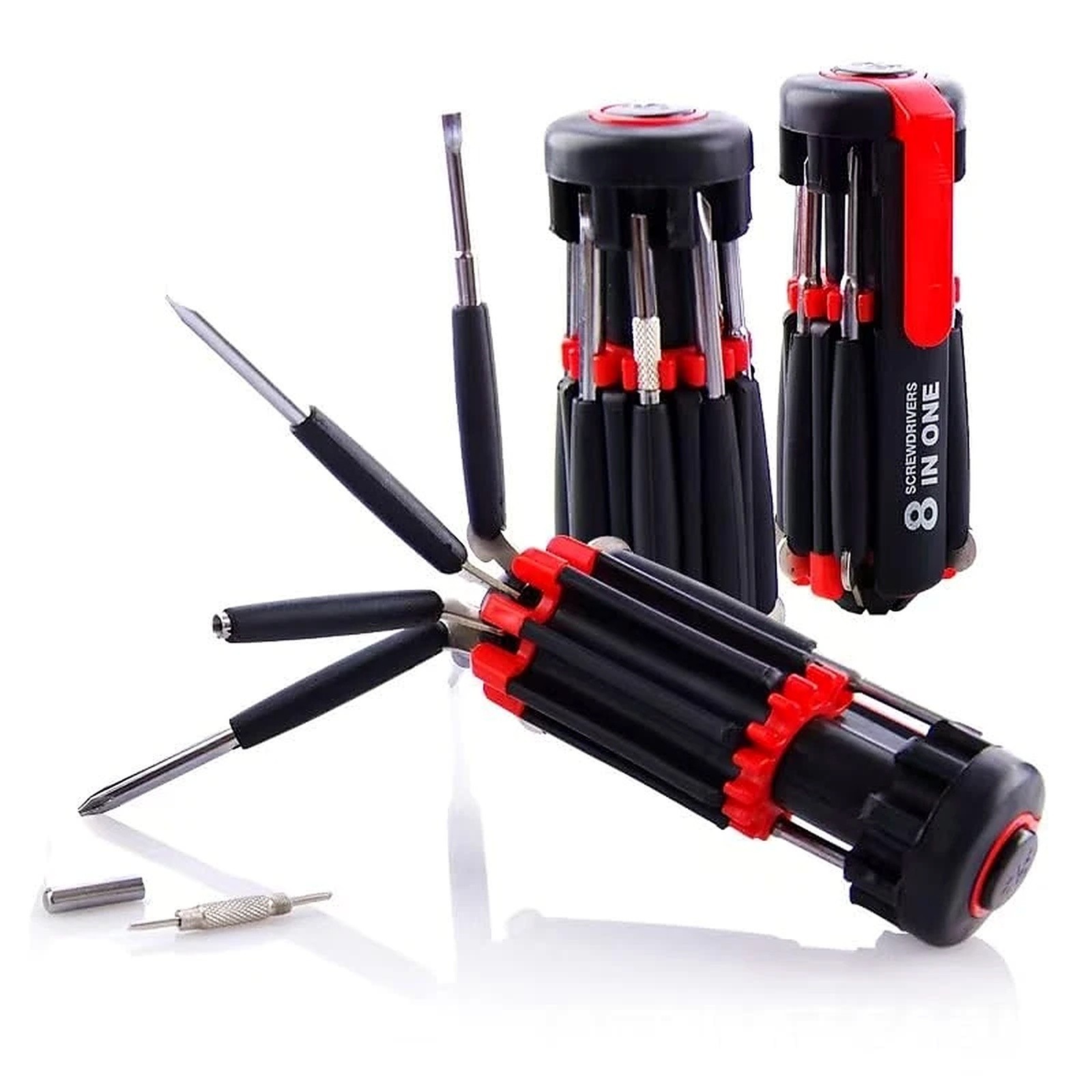 8 In 1 Portable Multifunctional Screwdriver 6 LED Light Slotted Phillips Folding