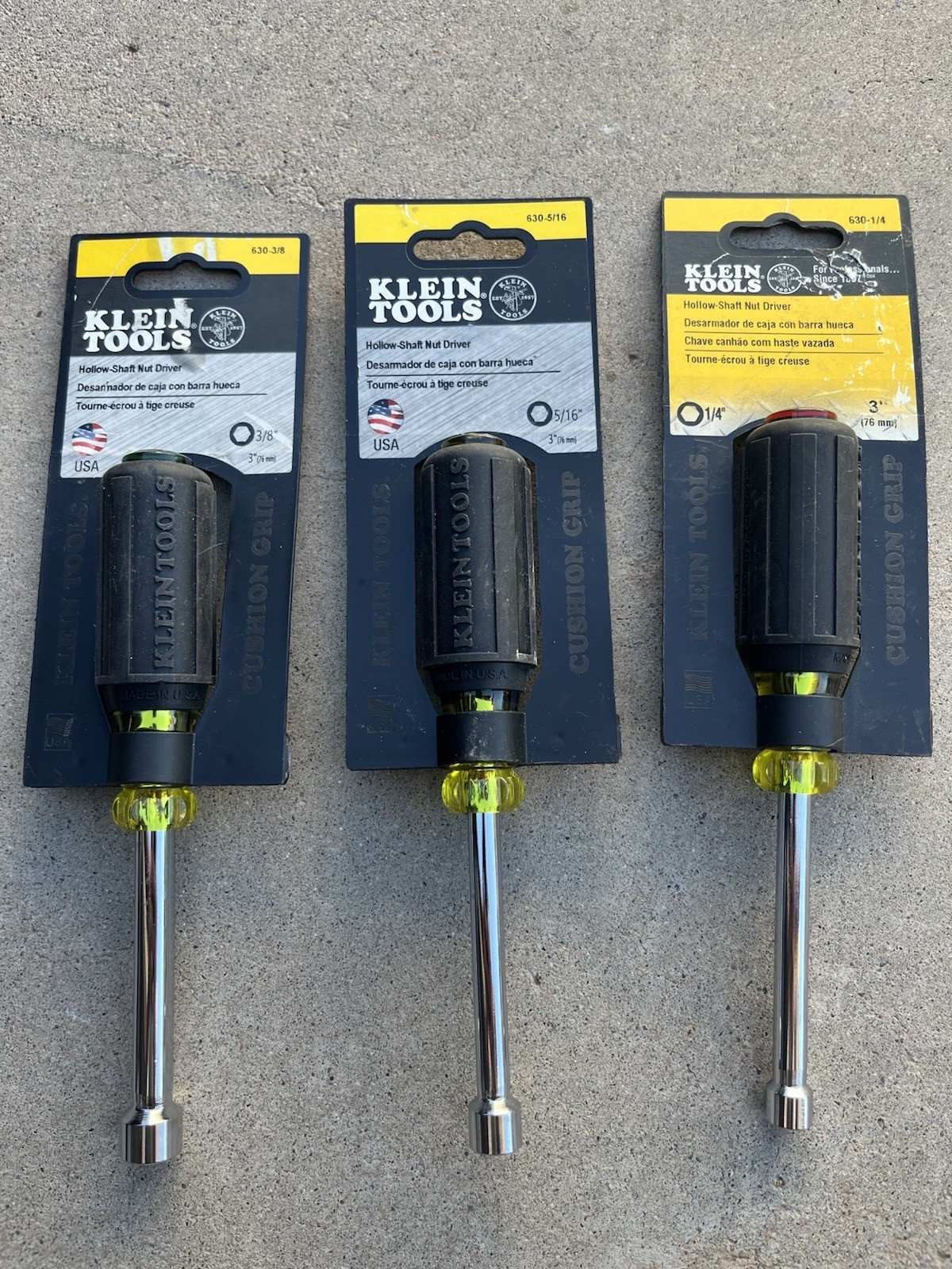 klein tools nut drivers 3″ hollow shaft, 639-3/16, 630-1/4, 630-5/16 USA Klien