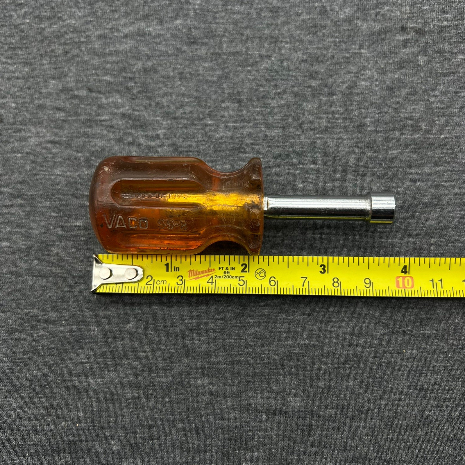 VACO Tools 1/4” Stubby Nut Driver 4 Inches Long SS8 Yellow Handle USA