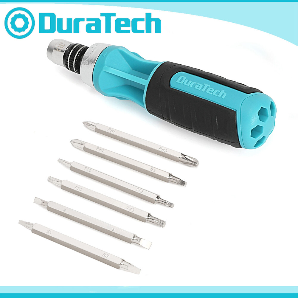 DURATECH Ratcheting Screwdrivers 12-in-1 Multi-bit Screw Drivers Quick-Load Bits