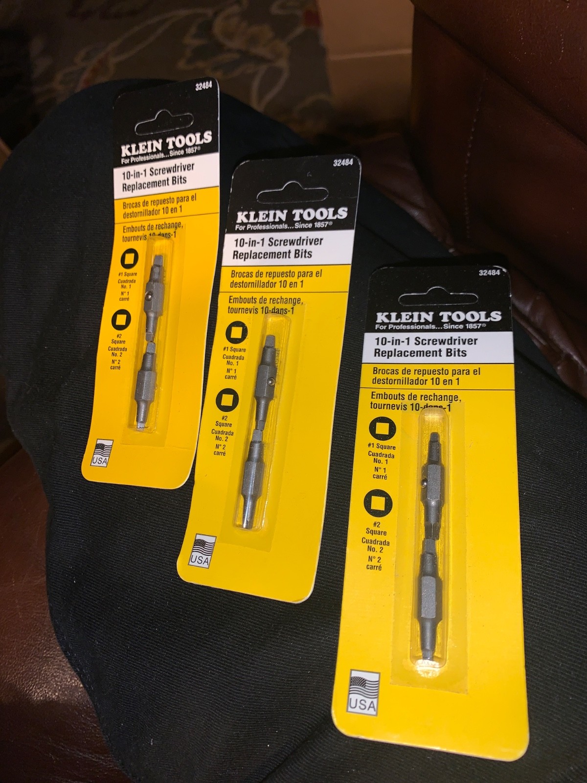3 Packs of Klein Tools 32484 10 in 1 Screwdriver bits 2per pack #1 & #2 Square