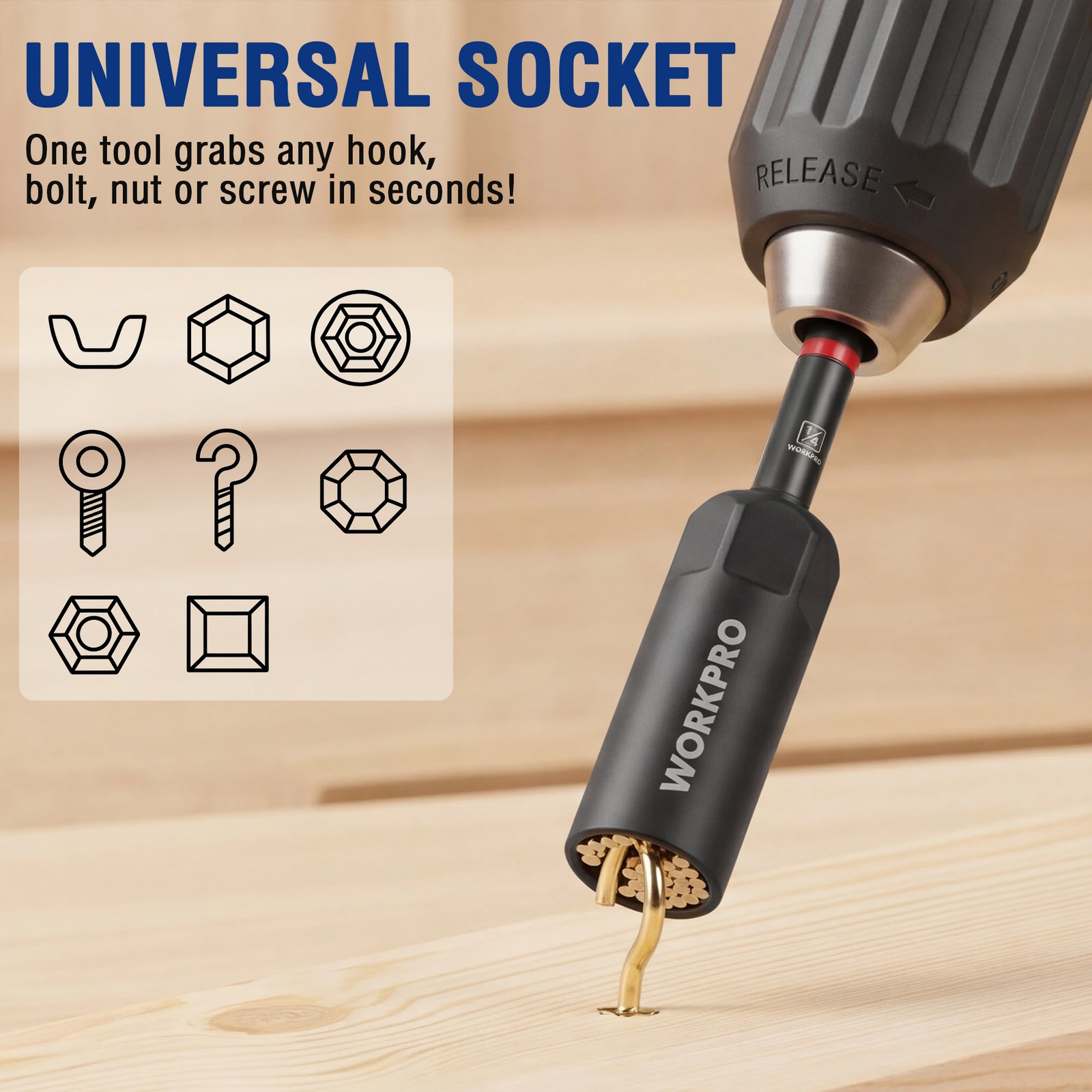 WORKPRO New 98-Piece Magnetic Nut Driver Set Impact Driver Bits Universal Socket