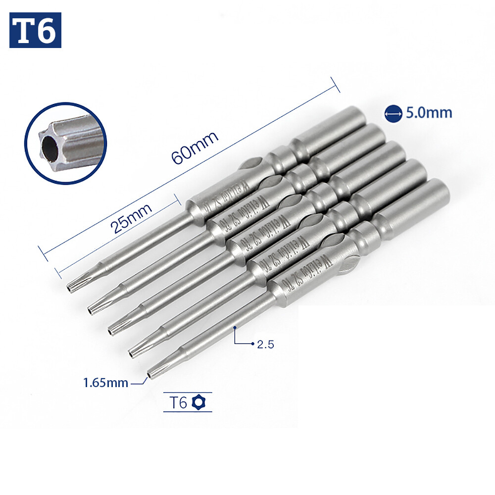 5 Pcs Hexagonal Plum Head Magnetism Screwdriver Bits Solid/With Centre Hole