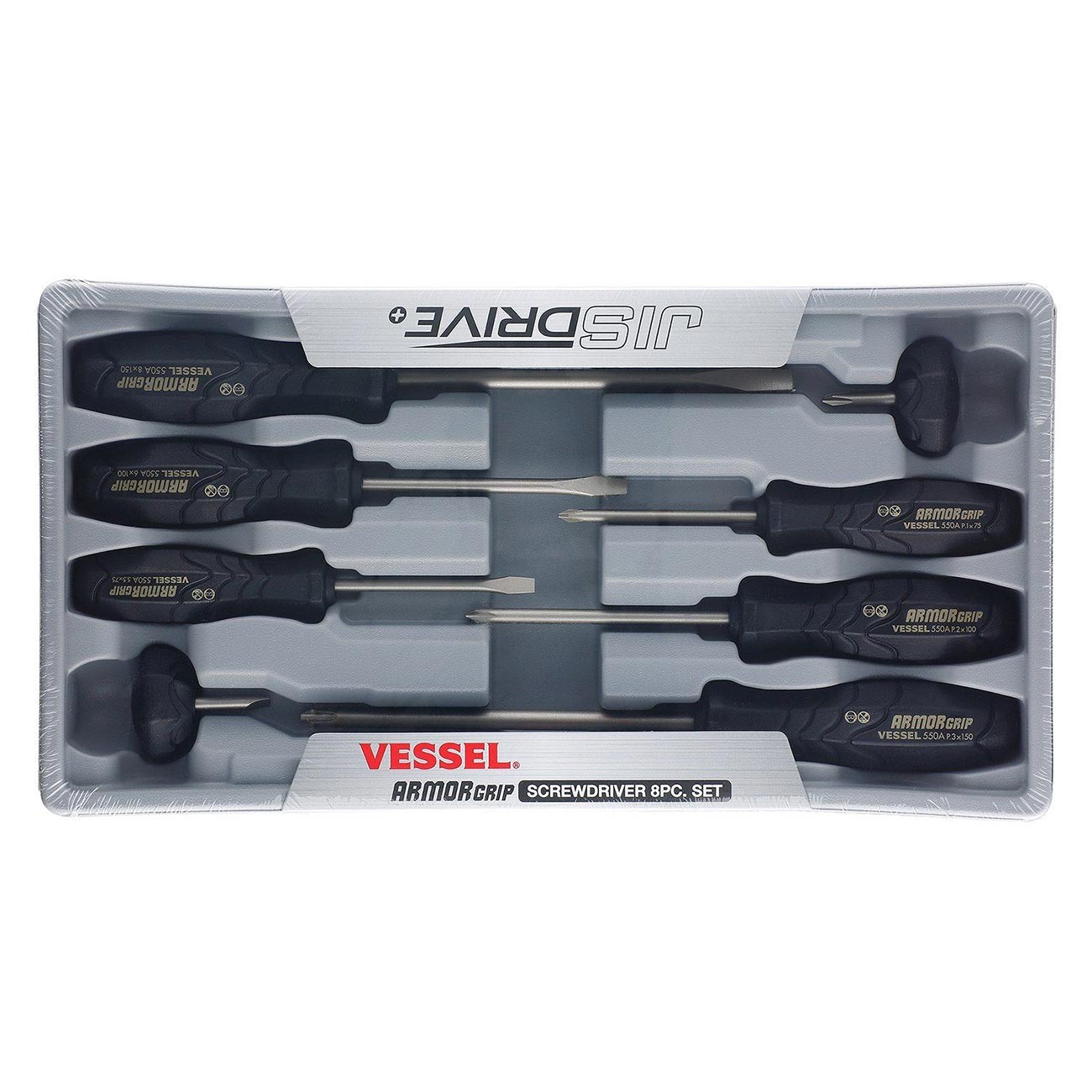 VESSEL ARMOR GRIP Screwdriver 8PC. Set (JISDRIVE) No.550A8PTU (Previous)