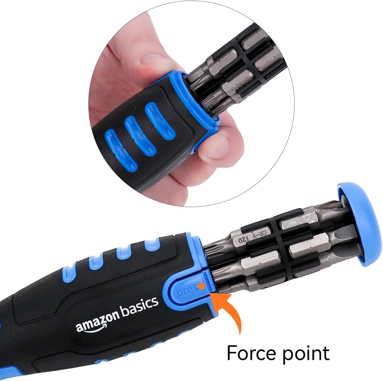 Amazon Basics 12 Piece Ratcheting Magnetic Screwdriver Blue, Black, Silver