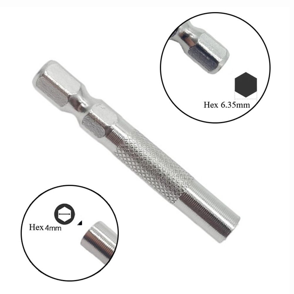 Silver 6.35mm 1/4″ Insert Bit Adapter 5PCS Hex 6.35mm Electric Screwdriver