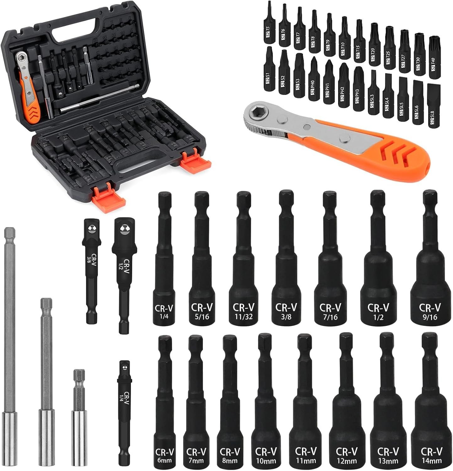 Magnetic Nut Driver Set | 47-Piece | Nut Driver Set for Impact Drill | SAE (1/4″