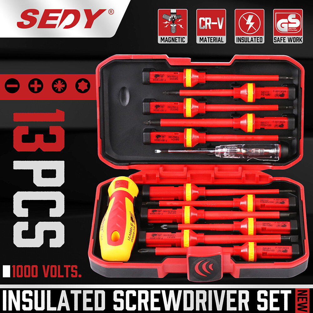 13PC 1000V Magnetic Insulated Electrician Screwdriver Set VDE-GS DIY Tool Kit