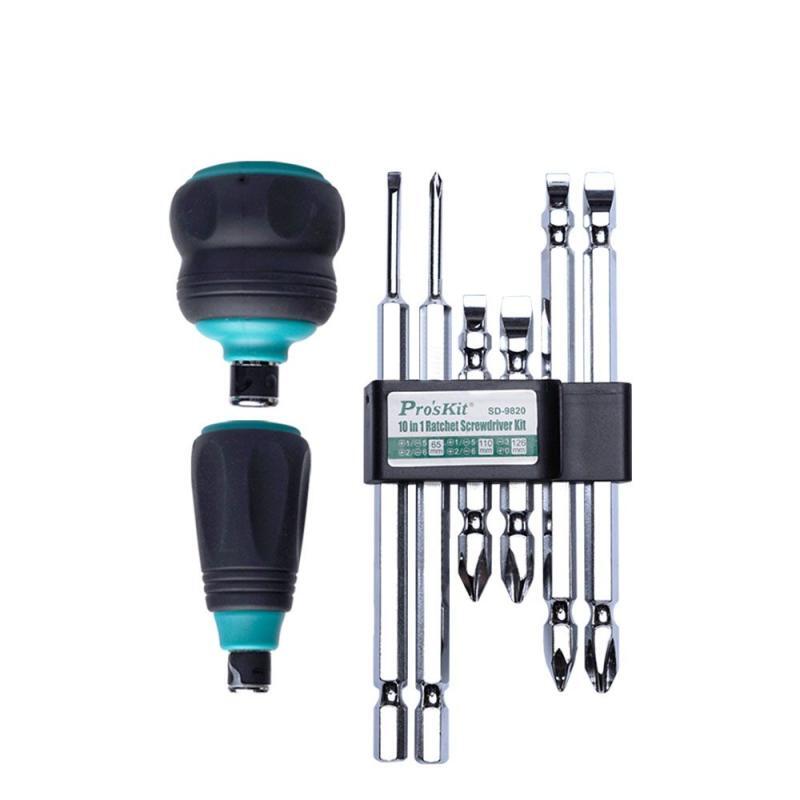 Pro’sKit SD-9820 Hex 10 in 1 Screwdriver, Ratcheted 6 Double-End Bits