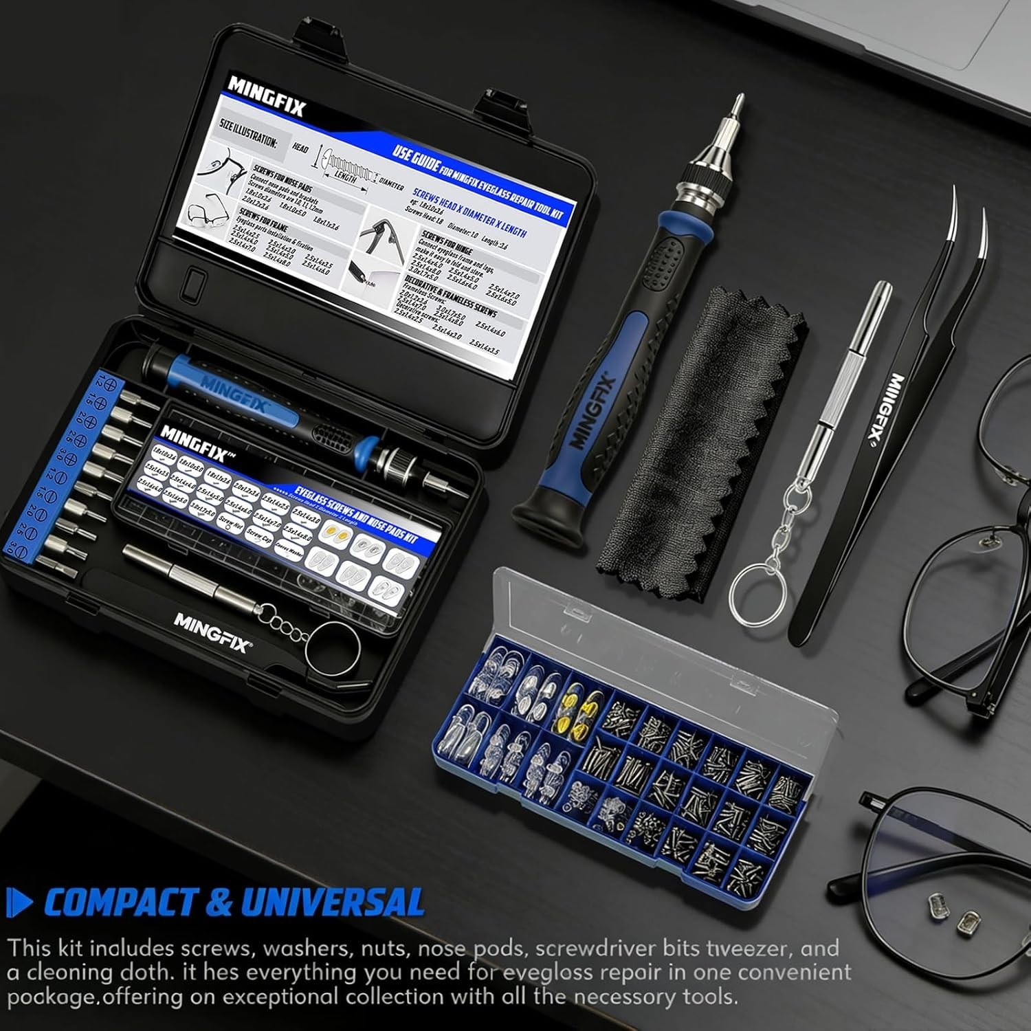 Magnetic Eyeglass Repair Kit Screws Nose Pads Precision Screwdriver Tool Set Cas