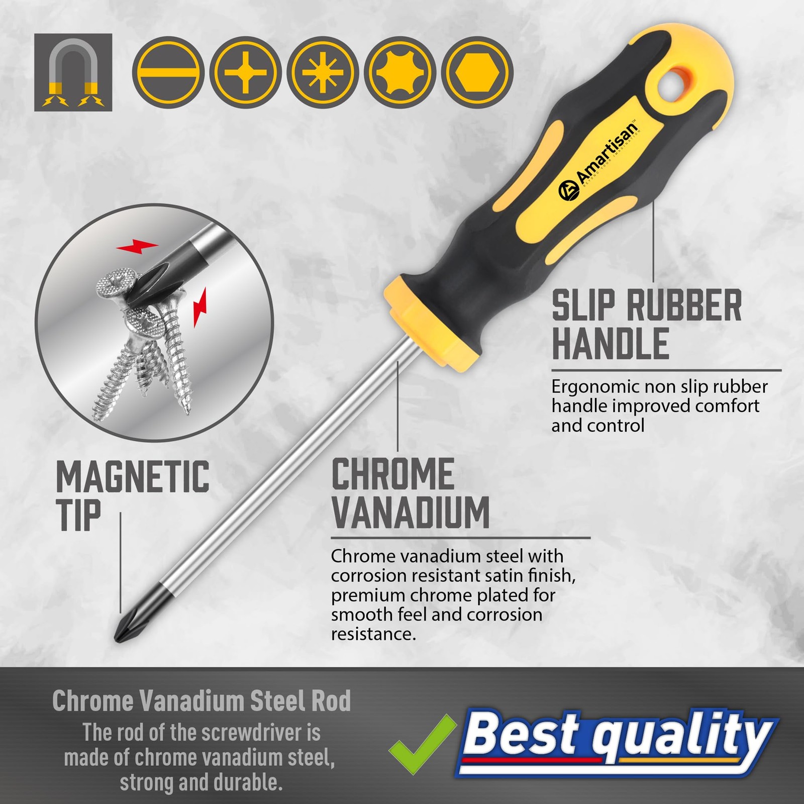Magnetic Screwdrivers Set with Case, Amartisan 43-piece Includs Slotted, Phillip