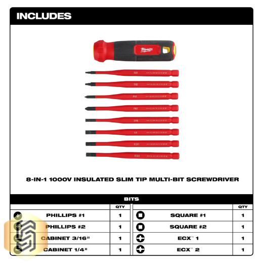 Milwaukee 48-22-2218 8-in-1 1000V Insulated Slim Tip Multi-Bit Screwdriver Set