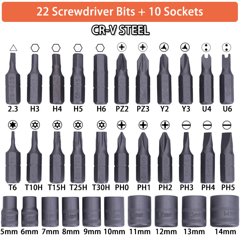 38Pcs Mini Ratchet Screwdriver Multi Tool Bits Set 1/4″ Drive Socket Wrench Kit