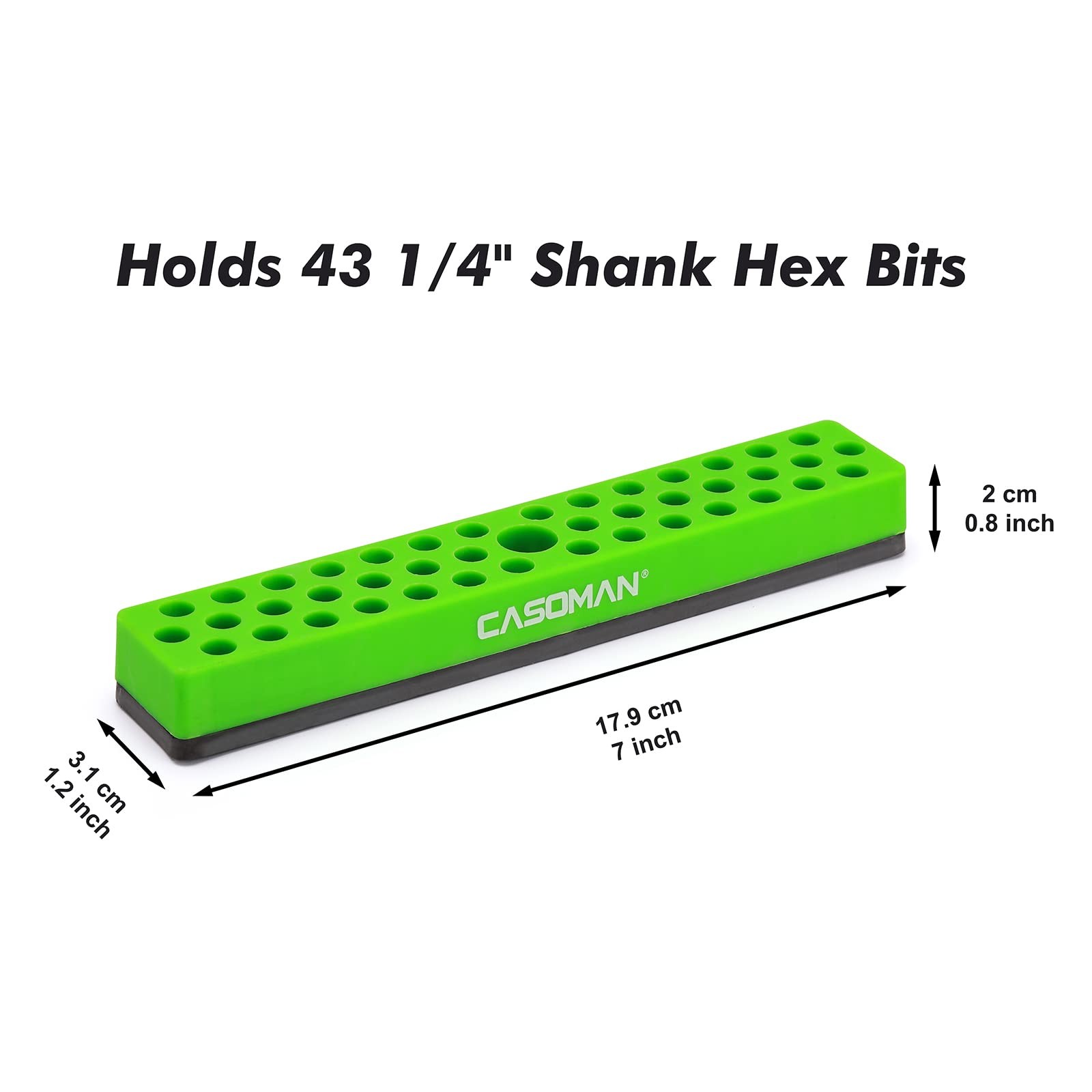 CASOMAN 1/4″ Hex Bit Organizer with Magnetic Base – 7*1.2*0.8 inches, Green