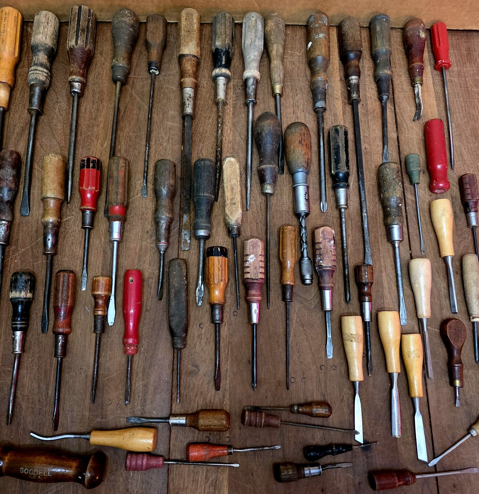 Over 50 plus Wooden Handled Screwdrivers and other tools.