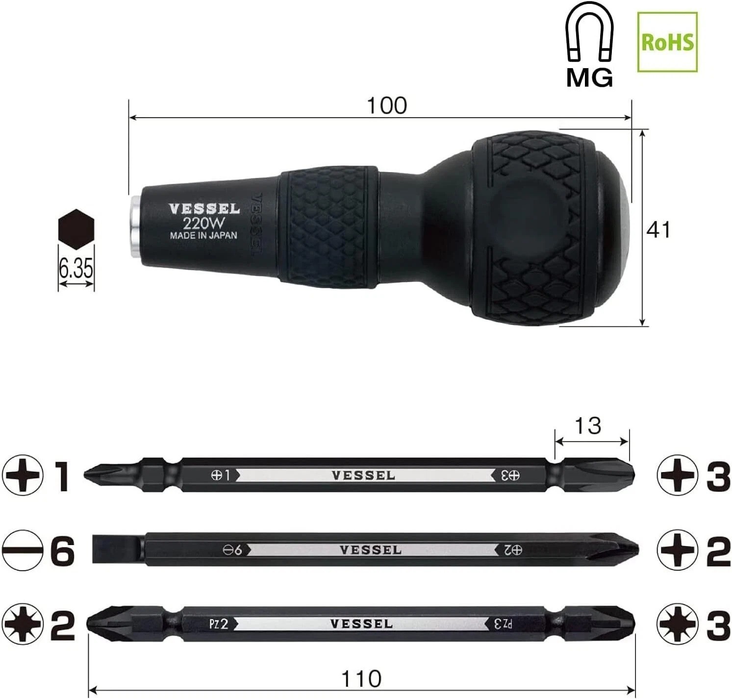 Ball Grip Screwdrivers Set Metric Japanese Motorcycle Drivers for JIS Standard
