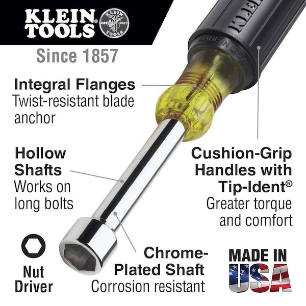 Klein Tools 646-3/16 3/16-Inch Nut Driver With 6-Inch Hollow Shaft
