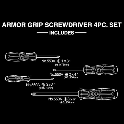 Screwdriver Set 4 Piece Cross Point JIS Ergonomic Magnetic Tip Soft Grip Cr-V