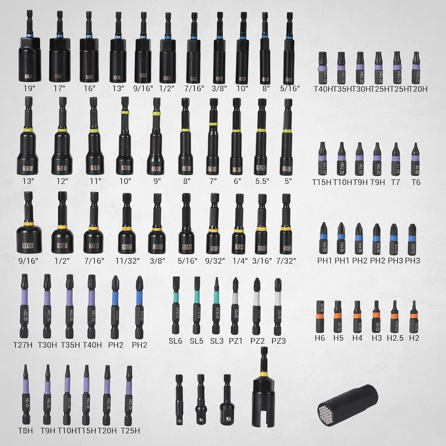 80pc Magnetic Impact Nut Driver Set Metric & SAE with Socket Adapters Bit Holder
