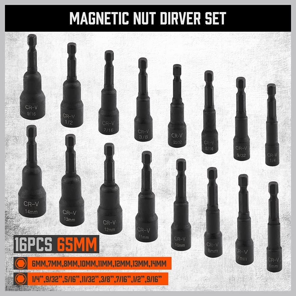 Magnetic Nut Driver Set | 47-Piece | Nut Driver Set for Impact Drill | SAE (1/4″