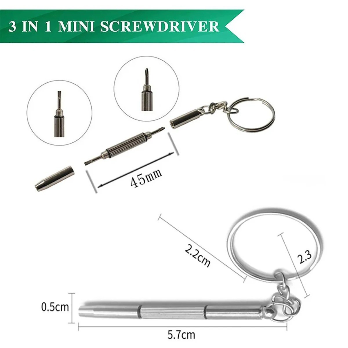 Mini 3-in-1 Glasses Screwdriver Set Spectacle Watch Sunglass Repair Kit Keychain
