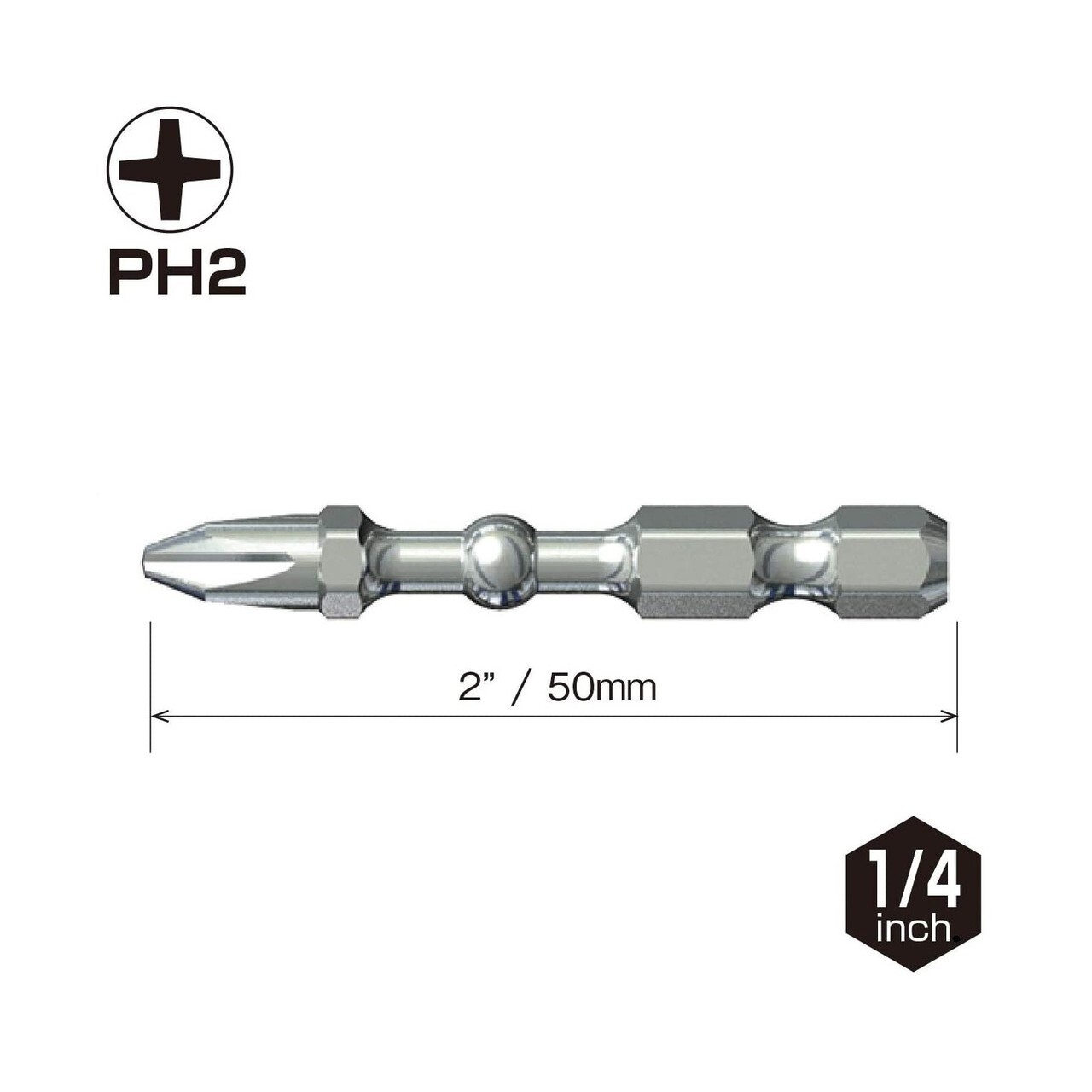 Vessel 2pc Phillips JIS Impact Ball Torsion Bit Set PH2 x 2” Made In Japan