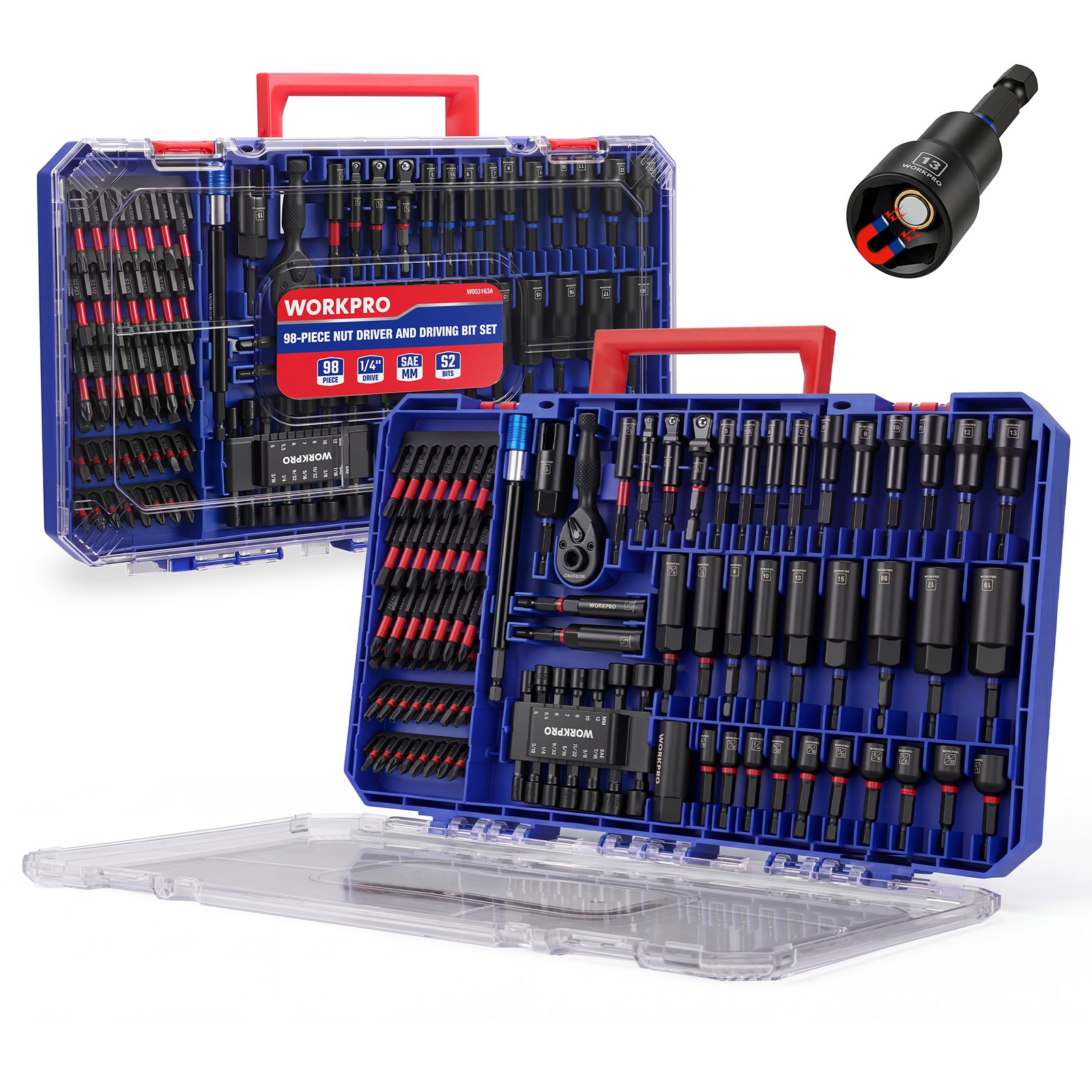 WORKPRO New 98-Piece Magnetic Nut Driver Set Impact Driver Bits Universal Socket