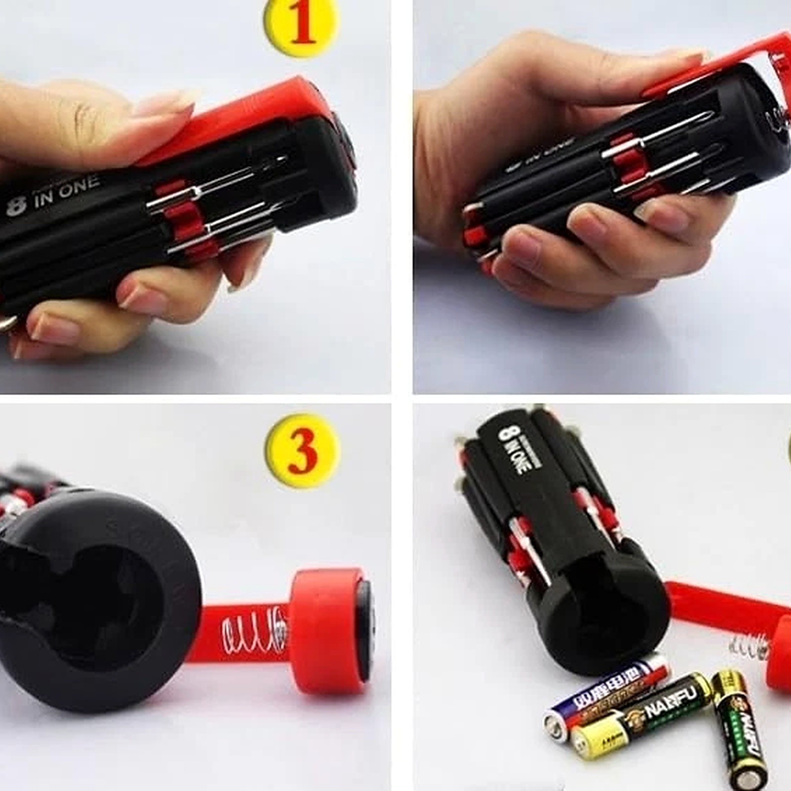 8 In 1 Portable Multifunctional Screwdriver 6 LED Light Slotted Phillips Folding