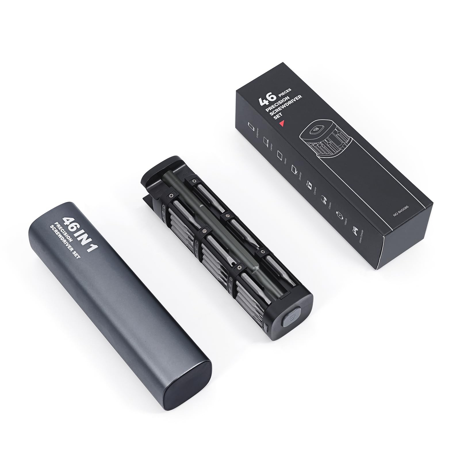 Silver Gray Magnetic Screwdriver Set with 42 Precision Bits and Storage Box