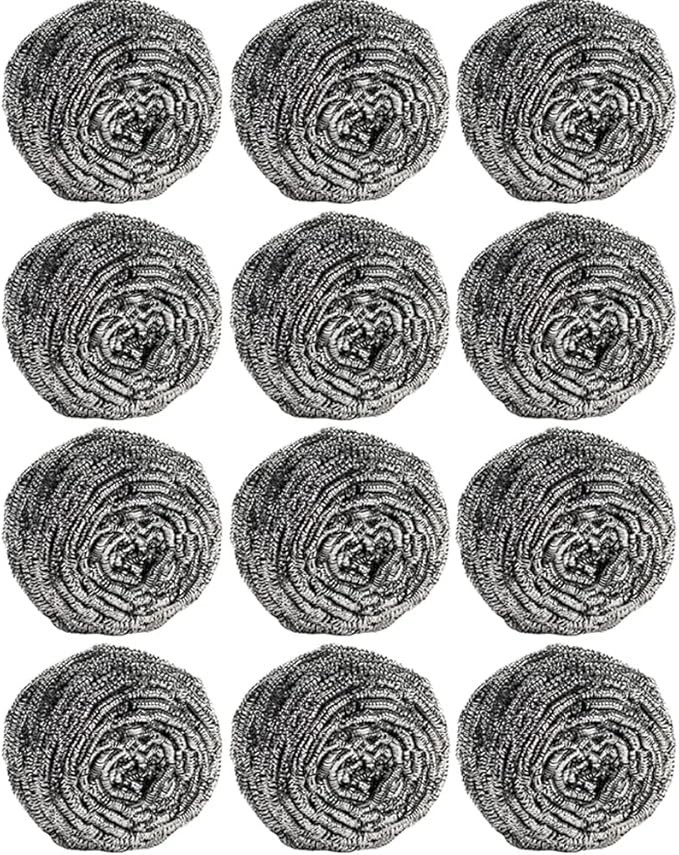 12Pcs Stainless Steel Scrubbers | Heavy Duty Scouring Pads for Kitchen Use