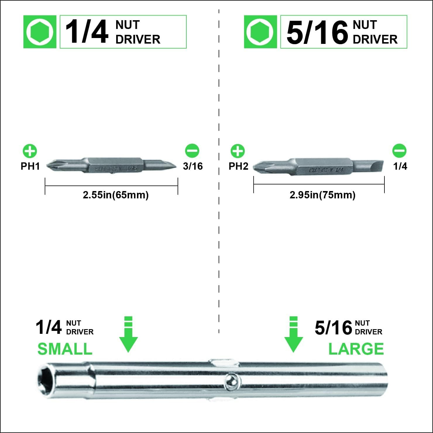 6-In-1 Multi-Bit Screwdriver/Nut Driver, Multicolor(Silver, Northern Glow Green,