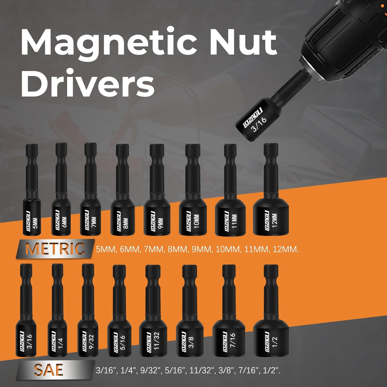 17PCS Magnetic Nut Driver Set | SAE and Metric | Premium Impact Power Hex Nut Dr