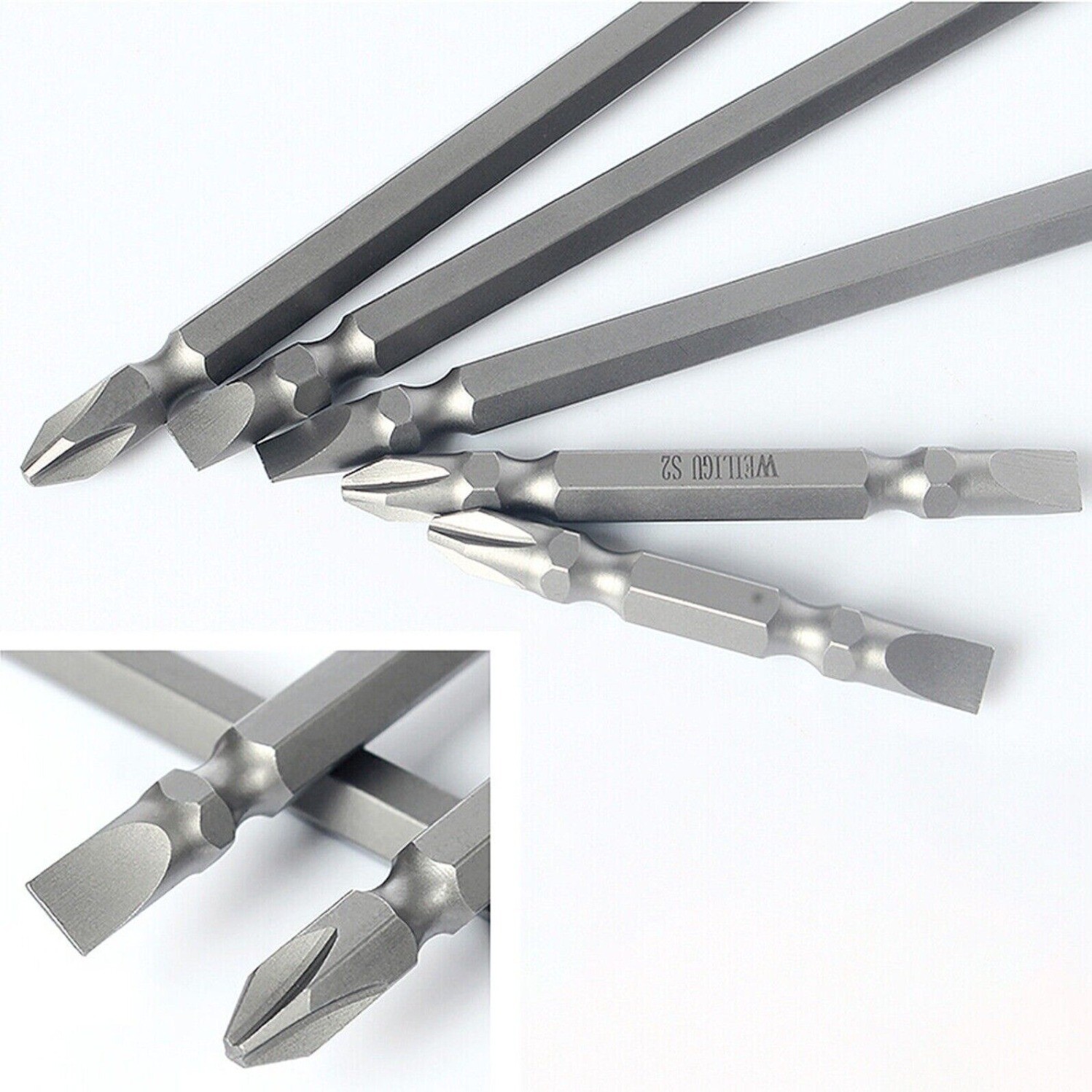 PH2 Magnetic Hex Shank Phillips Slotted Double End Bit Screwdriver Bits 6mm Tip