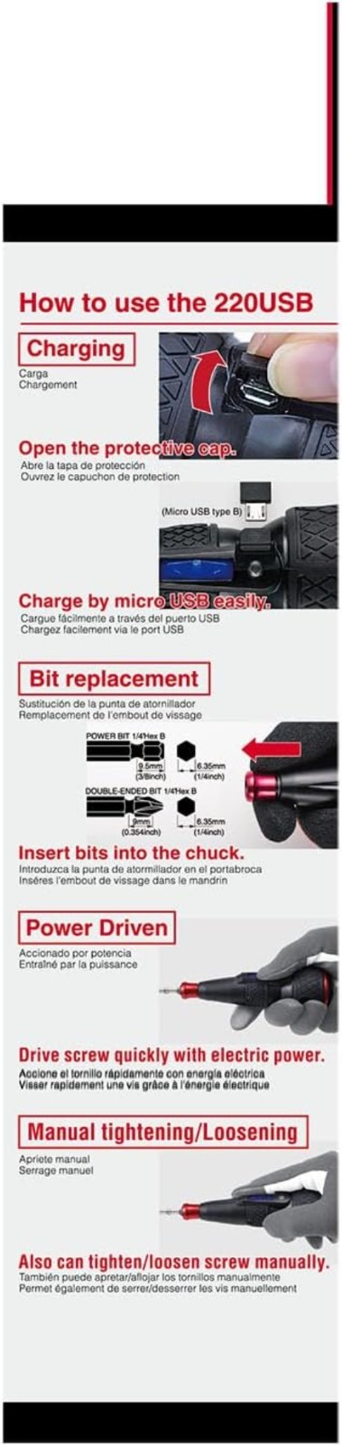Official e-ASSIST High-Torque Battery-Powered Screwdriver with LED – No.220USB1U