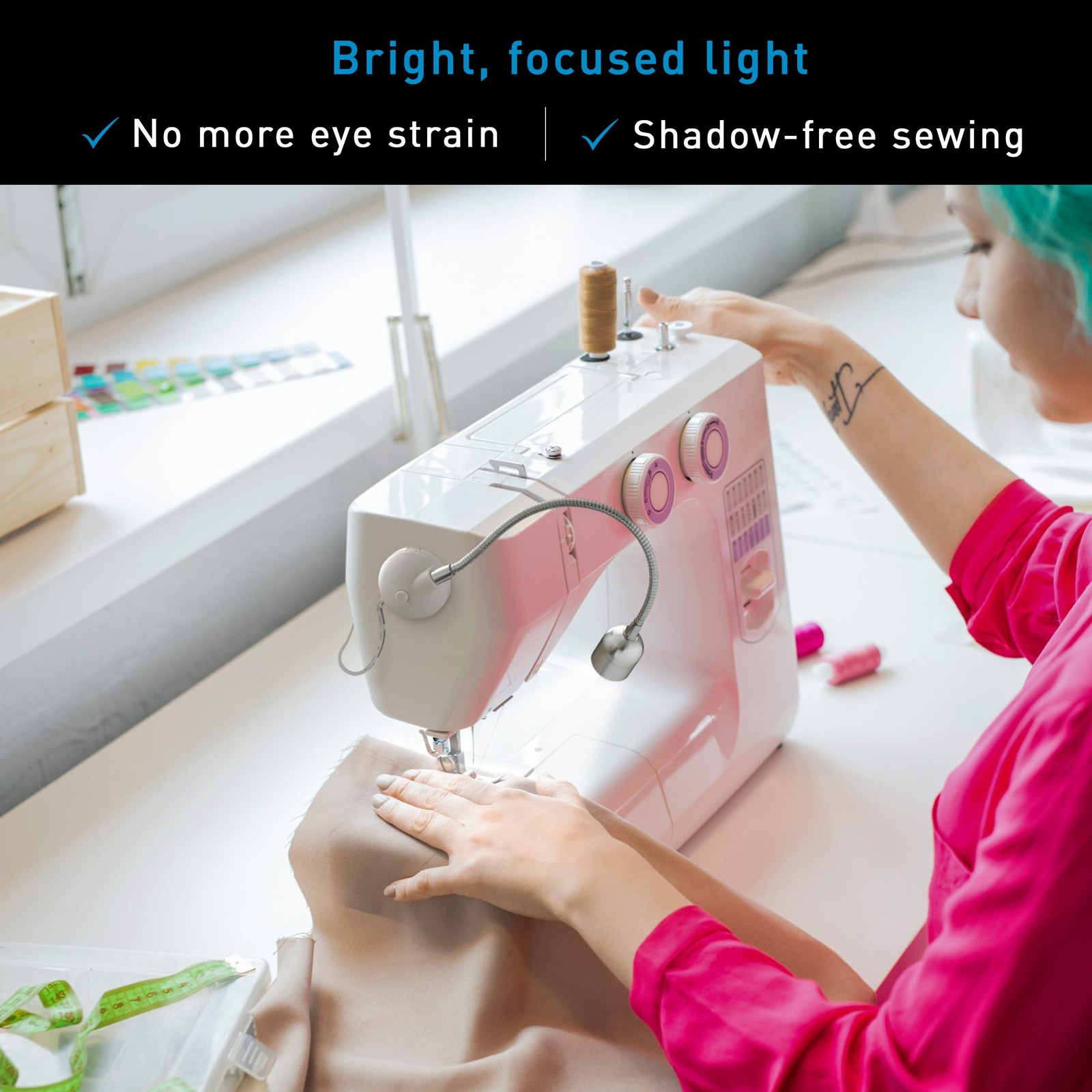Naturalight LED Sewing Lamp Optimal Illumination, Sleek White & Silver Design