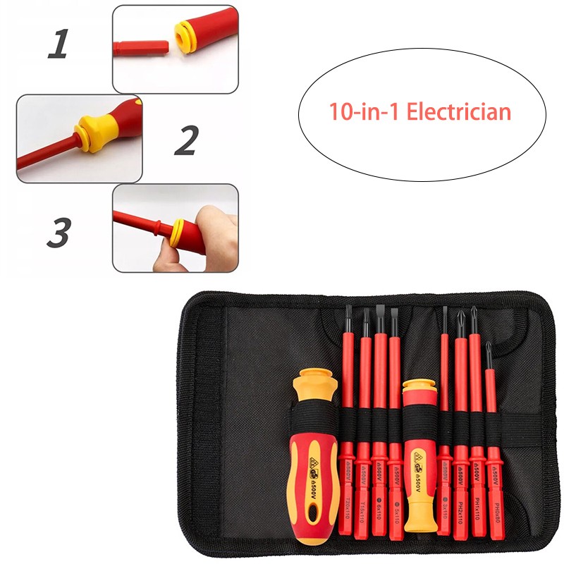 10-in-1 500V VDE Insulated Screwdriver Set Phillips Slotted Electrician Tool
