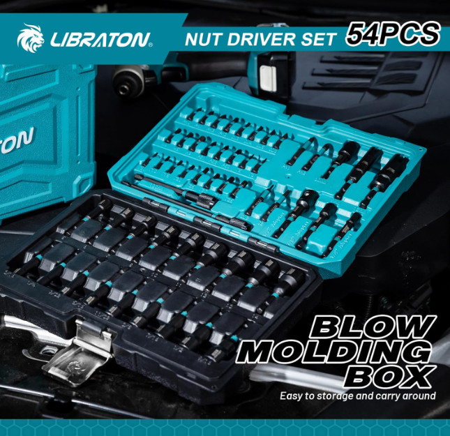 LIBRATON 54PCS Magnetic Nut Driver Set, Metric/SAE Impact Drill Bit Kit