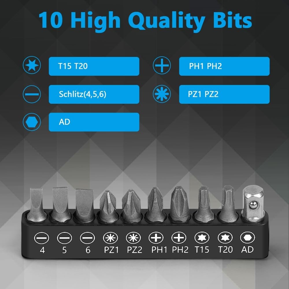 Ratcheting Right Angle Screwdriver Hex Drive 90 Degree Offset + 10pc Bits Set US