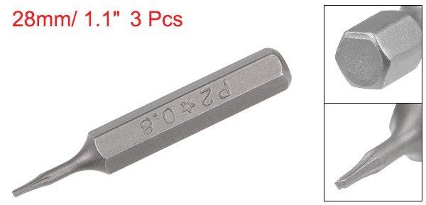 3pcs Screwdriver Bits 5/32 Inch Hex Shank Star-Shape P2/0.8mm Bit