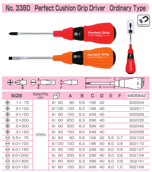 Sunflag 3380 3-pc Screwdriver set | Made in Japan | USA seller | Perfect Grip
