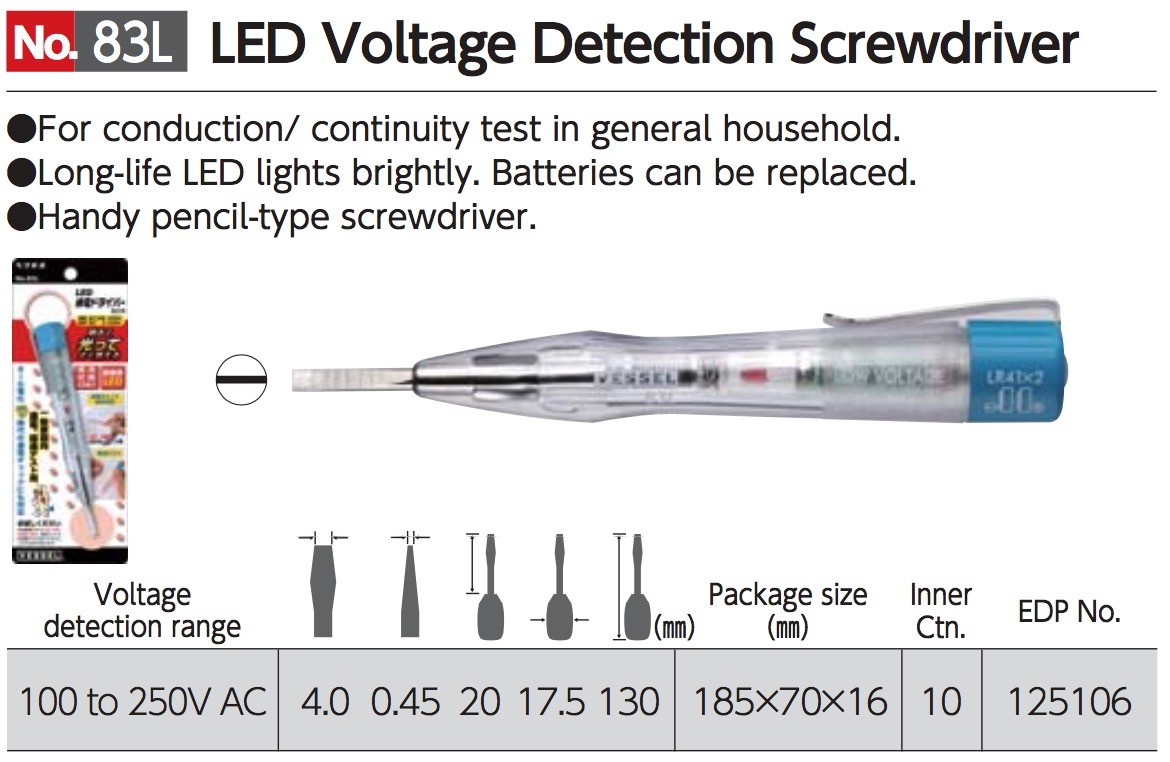 VESSEL LED Voltage Detection Screwdriver for Low Voltage NO.83L made in china