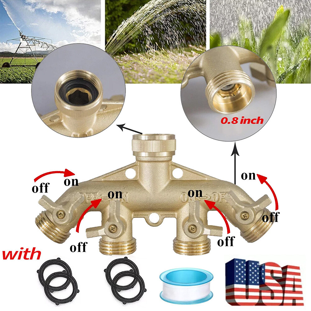 4 Way Brass Hose Splitter 3/4″ Garden Hose Faucet Manifold with 4 Valves