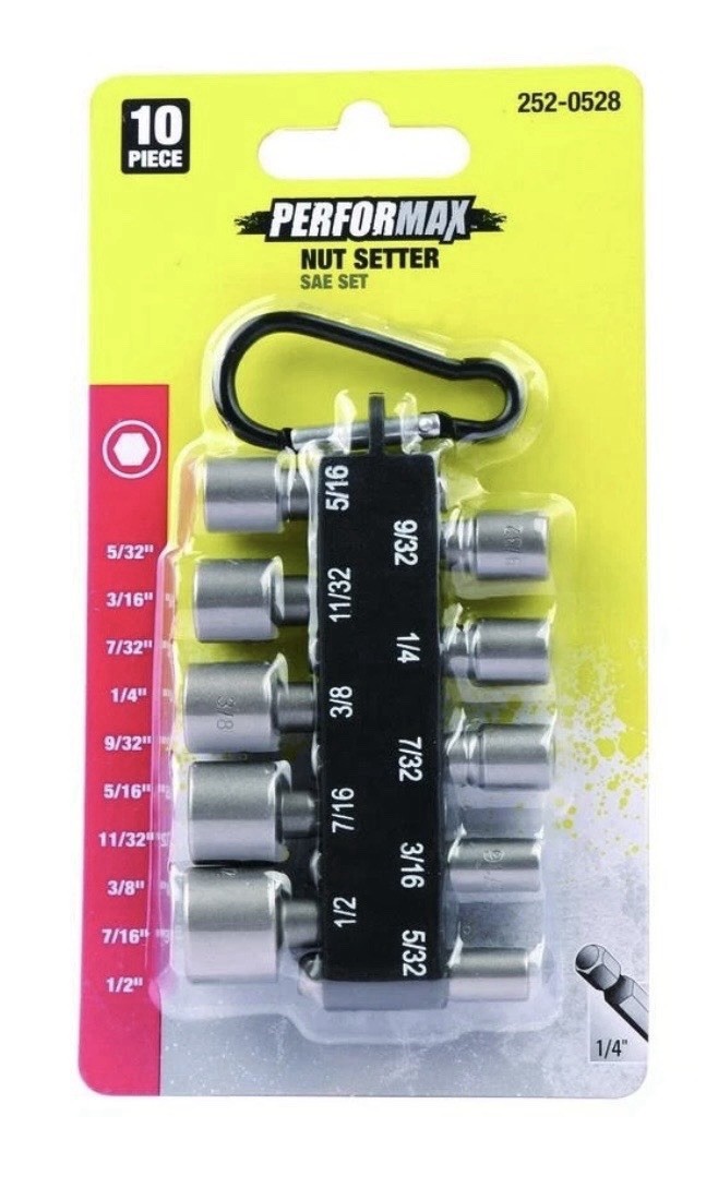 1/4″ Hex Drive SAE Nut Driver Setter 10 Piece Set 5/32 to 1/2 Inch Storage Case