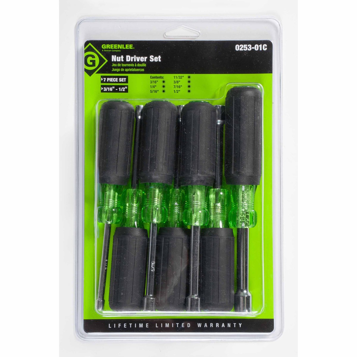 Greenlee 0253-01C 7 Piece Rust Resistant Nut Driver Set with Soft Cushioned Grip