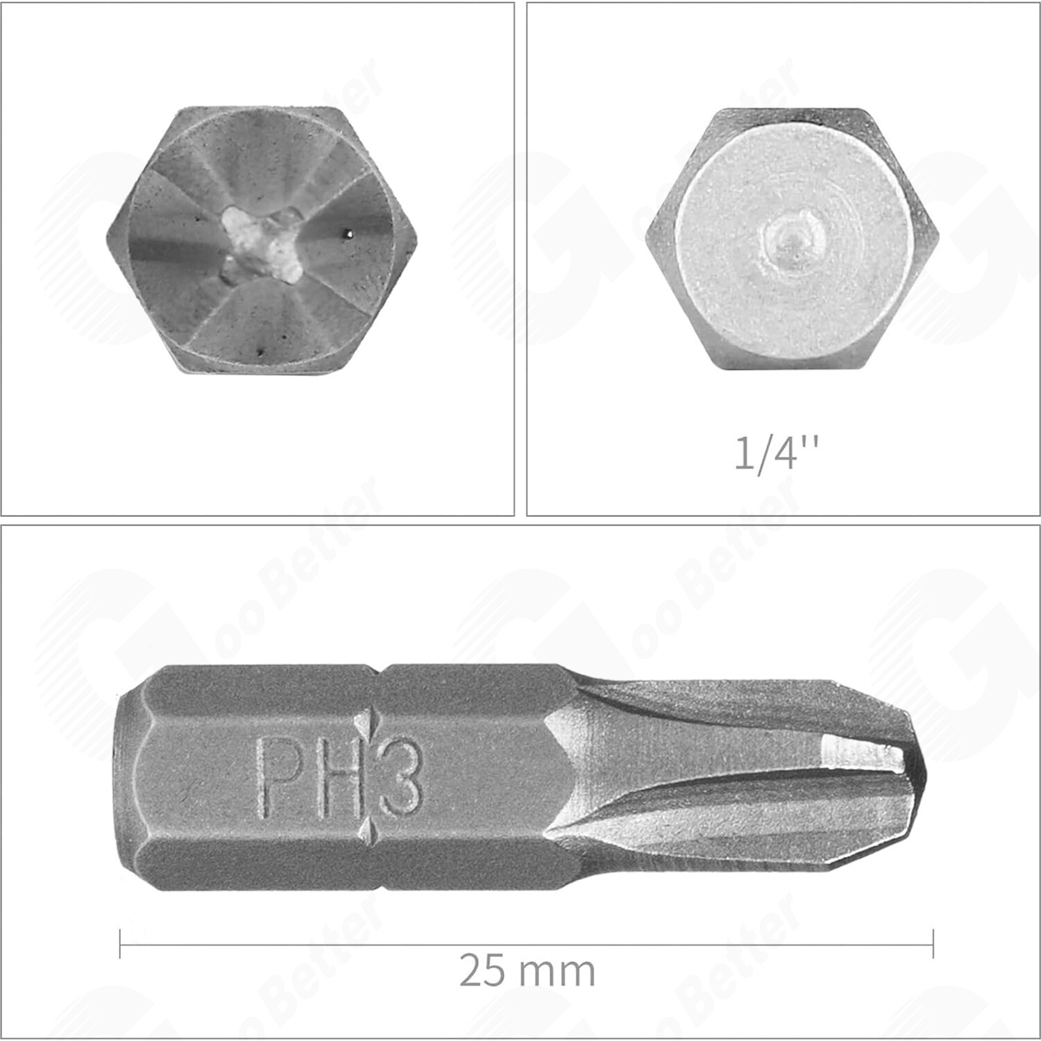 50pcs Screwdriver Bit Set 1-Inch Phillips Bits 1/4″ Hex Shank Bit PH0 PH2 PH3