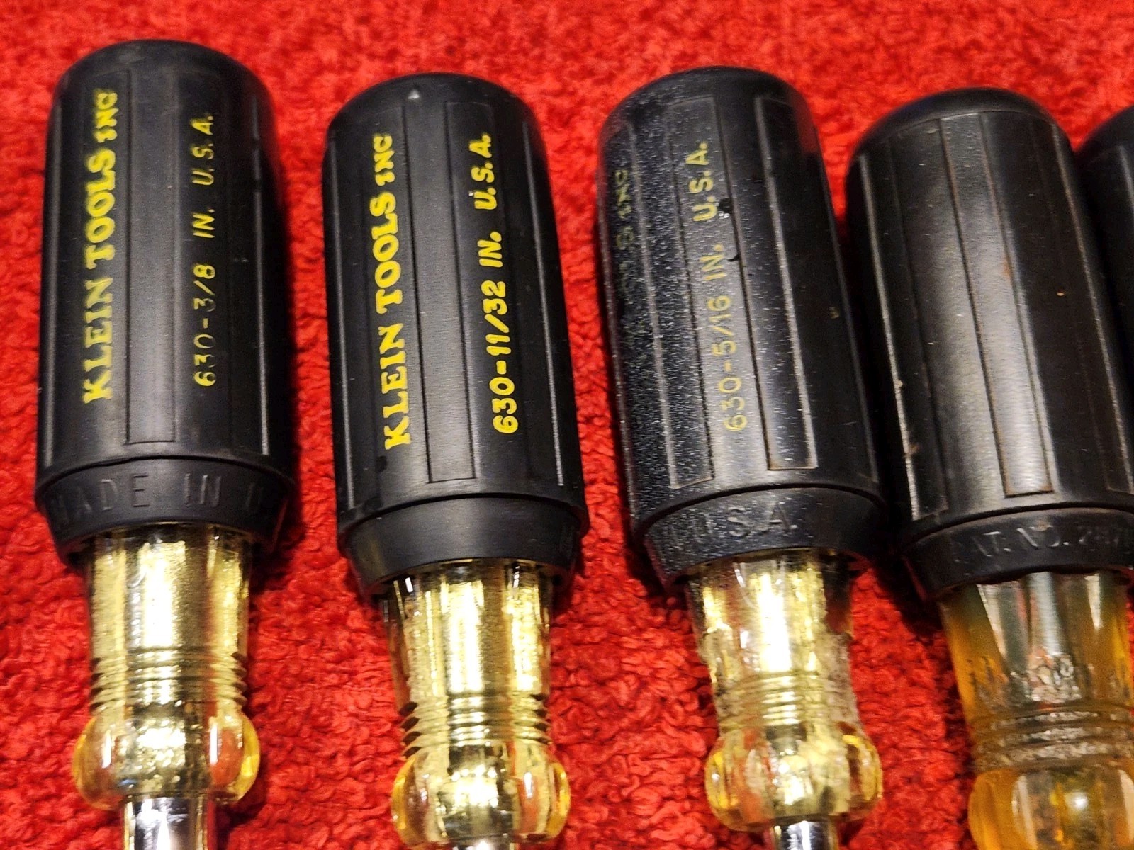 VINTAGE KLEIN 631 Standard Hollow Shaft Nut Driver Set 7 +1 Piece Bonus #650 Awl