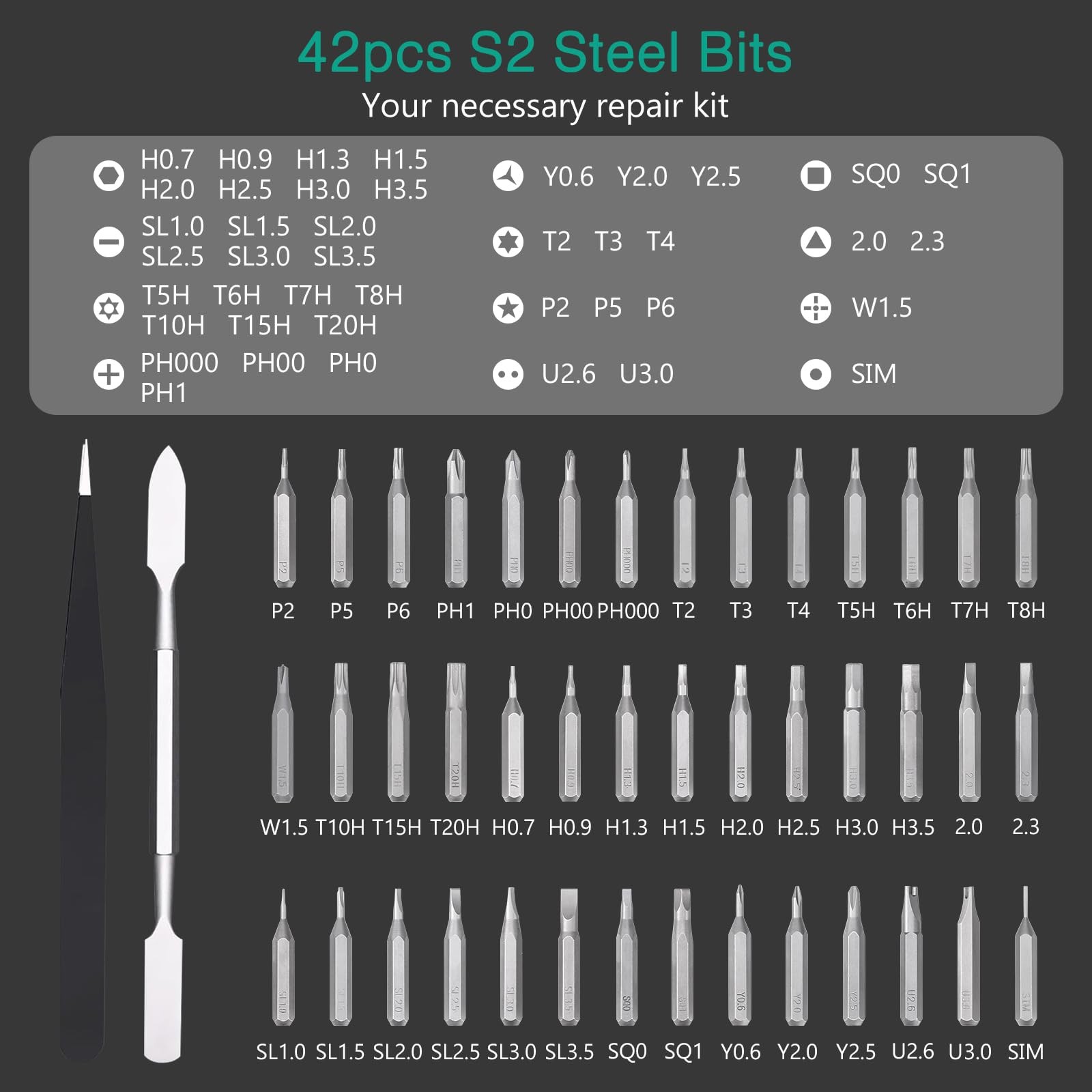 Silver Gray Magnetic Screwdriver Set with 42 Precision Bits and Storage Box